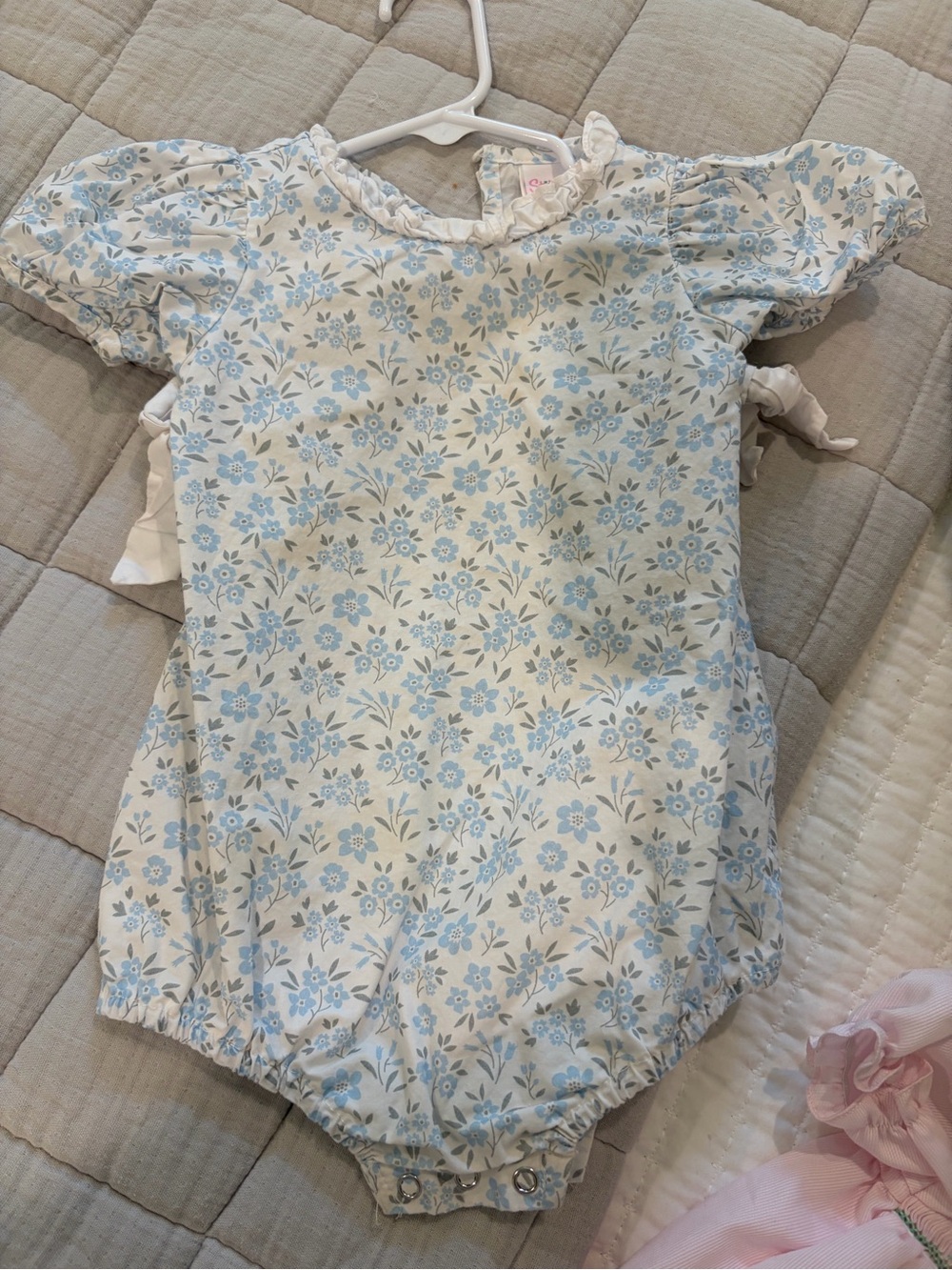 Stitchy fishBlue Floral Puff-Sleeve Baby Romper